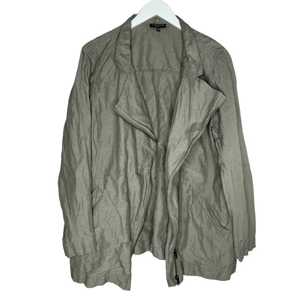 Eileen Fisher Beige Metallic Rumpled Cotton Blend Lightweight Jacket Size 1X - Picture 7 of 11